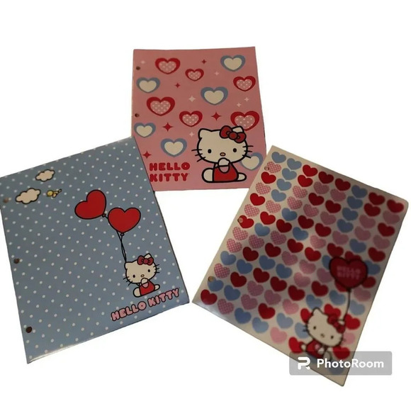 New Sanrio Hello Kitty 3 Ring Pocket Binder Lot Lot Of 3 - Picture 1 of 10
